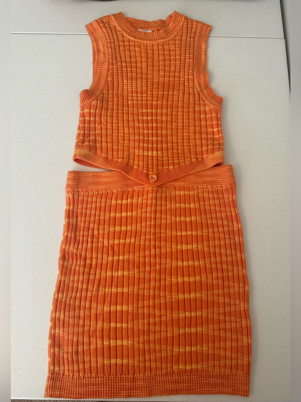Women’s Princess Polly M/L Orange Ribbed Cotton Blend Two Piece Set